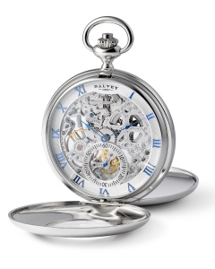 Skeletal Pocket Watch & Stand Set - White/blue